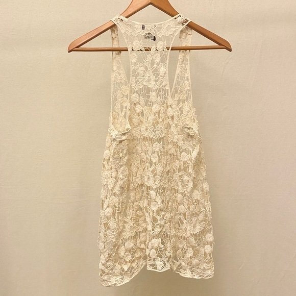 Bobeau Crochet Tank Top Cream Ivory Floral Cover Up Loose Fit Relaxed Sz Medium - Picture 8 of 8